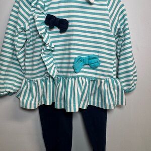crown & ivy Baby Teal and White Striped Top with Front Bow